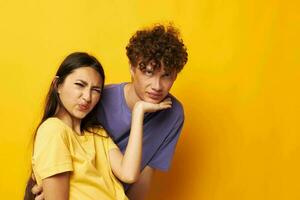 teenagers in colorful t-shirts posing friendship fun Lifestyle unaltered photo