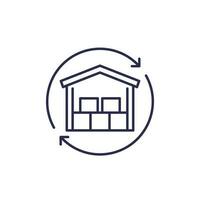 restock line icon with warehouse and arrows vector