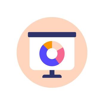 Presentation with a pie chart icon, flat vector