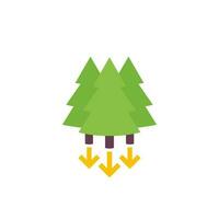 deforestación icono, reducción en bosque área, plano vector