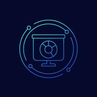 Presentation with a pie chart icon, linear design vector