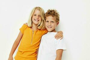 boy and girl holding hands friendship fun childhood photo