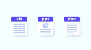 Xls, ppt and doc file icons vector