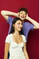 young man and girl together friendship fun Youth style photo