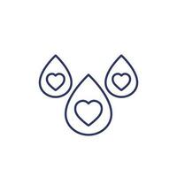 blood donation line icon with hearts and drops vector