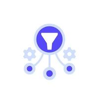 Data filtering icon with a funnel and gears vector