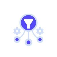 Data filtering icon with a funnel and gears vector