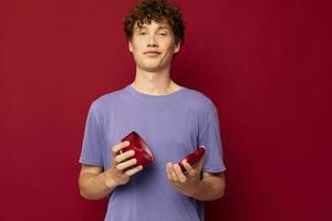 funny red-haired guy with curly hair a gift like a heart photo