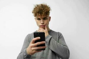 handsome guy technology with phone selfie Lifestyle unaltered photo