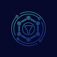 Data filtering process icon, linear design vector