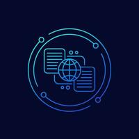 Global data exchange icon, linear design vector