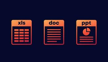 Xls, ppt and doc file icons for web vector