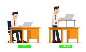 An office man with a sitting and standing working posture vector