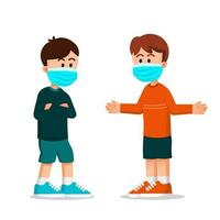 Boys are talking and each of them is wearing a mask vector