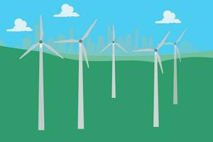 viento poder planta y fábrica. viento turbinas verde energía industrial concepto. vector ilustración en plano estilo. viento poder estación antecedentes. renovable energía vector diseño.