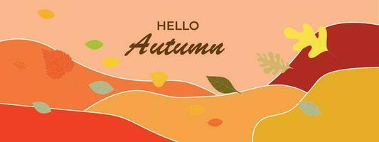 Autumn banner background with studio table product display decorate Variety of autumn leaves falling vector
