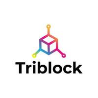 tribloque moderno blockchain logo diseño vector