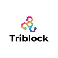 Triblock modern blockchain logo design vector