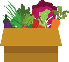 Fresco sano vegetales y frutas en un entrega caja, en línea tienda de comestibles compras concepto vector