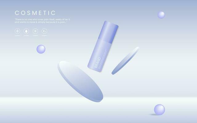 Purple cosmetic 3d background. cosmetics and skin care product ads template on white and purple background. Illustration vector 10 eps.