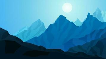 Mountain landscape vector illustration. Blue mountains ridge in the morning with clear sky. Mountain range landscape for background, wallpaper, display or landing page. Vector gradient style