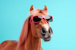 horse fun goggles fashion smile portrait background funny colourful animal sunglasses. Generative AI. photo