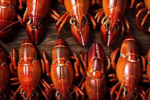 food red claw crawfish lobster seafood eat background cooked boiled crayfish. Generative AI. photo