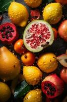 fruit strawberry green food vitamin background water diet drop healthy fresh. Generative AI. photo