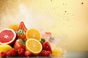 manzana comida hielo fumar naranja uva narguile Fruta jugo antecedentes jugoso. generativo ai. foto