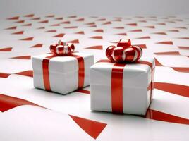 present red christmas surprise white ribbon gift package isolated box. Generative AI. photo