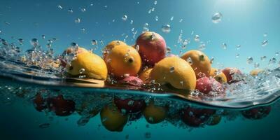 Fruta delicioso sano antecedentes fresa comida Fresco vitamina soltar agua verde. generativo ai. foto