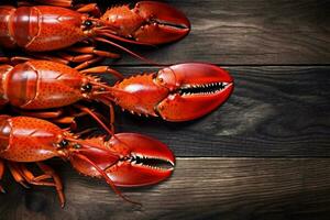 red plate background crawfish cooked boiled seafood lobster claw crayfish food. Generative AI. photo