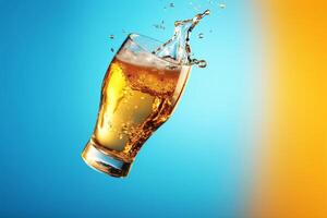 gradient background cold bubble glass alcohol pub splash foam drink beer. Generative AI. photo