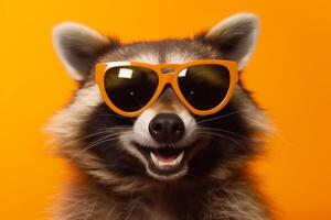 glasses raccoon young fun music animal celebration party pet portrait background. Generative AI. photo