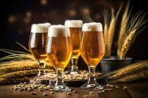 beverage gold foam pub drink glass pint alcohol beer lager. Generative AI. photo