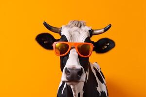 animal cow funny portrait sunglasses cute head character face colourful. Generative AI. photo