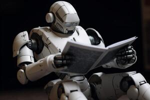 digital document technology ai office laptop artificial hand paper robot. . photo