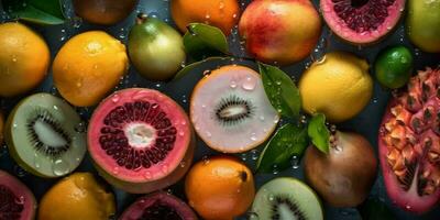 food green background strawberry organic healthy fresh drop fruit water vitamin. Generative AI. photo