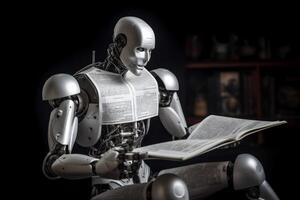 artificial ai digital paper document robot laptop office hand technology. . photo