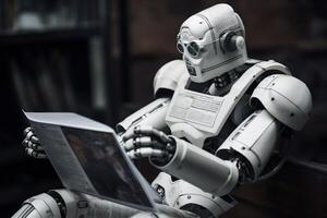 office document paper digital laptop hand technology robot ai artificial. . photo