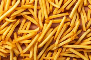potato fat food snack chip background yellow fry tasty meal french. Generative AI. photo