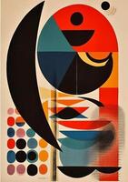 red retro illustration poster eye vintage abstract circle design art. Generative AI. photo