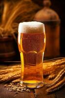 gold pub drink lager beer beverage foam glass pint alcohol. Generative AI. photo