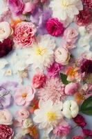 flor color textura enamorado primavera diseño pastel acuarela antecedentes florecer peonias generativo ai. foto