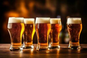 beverage beer alcohol gold pint foam drink lager glass pub. Generative AI. photo