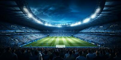goal arena world soccer light green stadium game football sport. Generative AI. photo