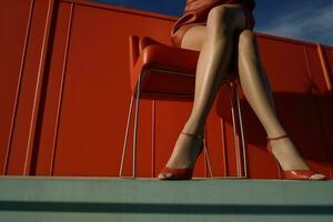colorful woman background leg beautiful concept red blue fashion shoe choice foot. Generative AI. photo