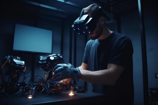 negocio hombre 3d tecnología virtual futuro robot ingeniero tridimensional robótico innovación lentes. generativo ai. foto