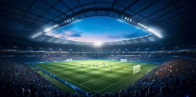 football world sport soccer green game arena stadium goal light. Generative AI. photo
