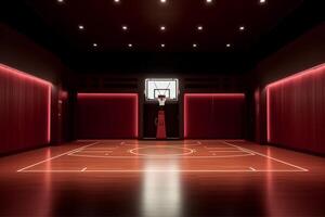 corridor net background interior indoor game basketball empty arena hall room neon. Generative AI. photo